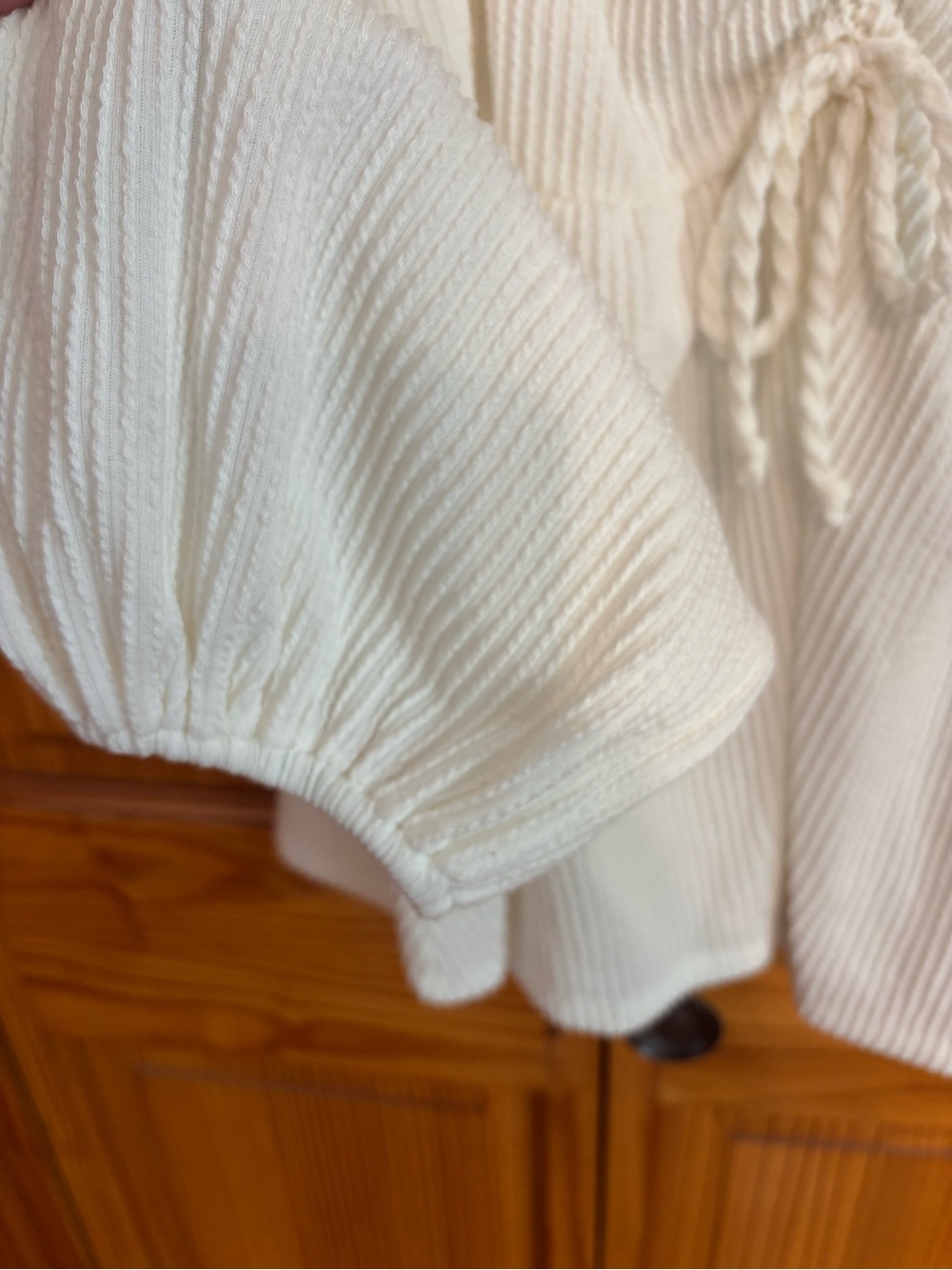 ARULA Cream Ribbed Long-Sleeve Peplum Top - Picture 3 of 6